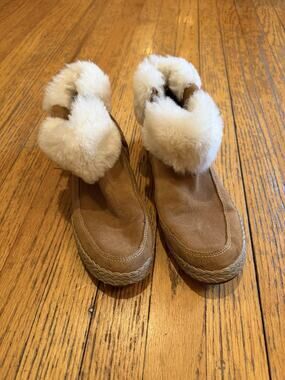 UGG Elowen Boots Womens Size 9 Brown Suede Shearling Fur Cuff Zip Ankle